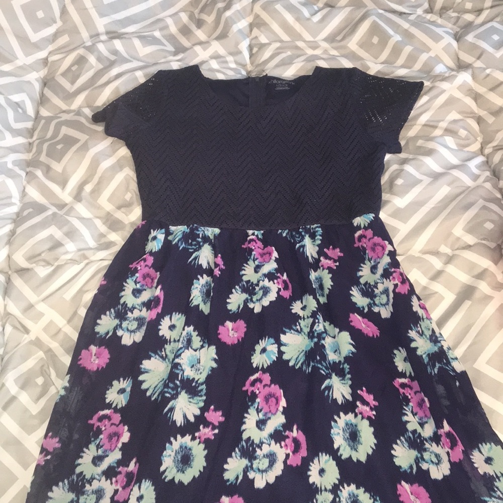 girls navy blue and flower printed sun dress